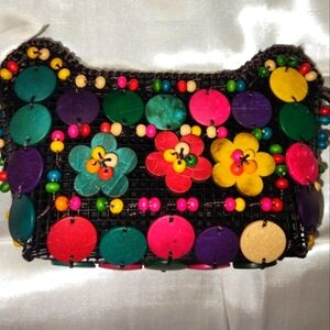 Robin Ruth Bright Colorful Rasta Bead Crossbody Bag Purse Jamaica